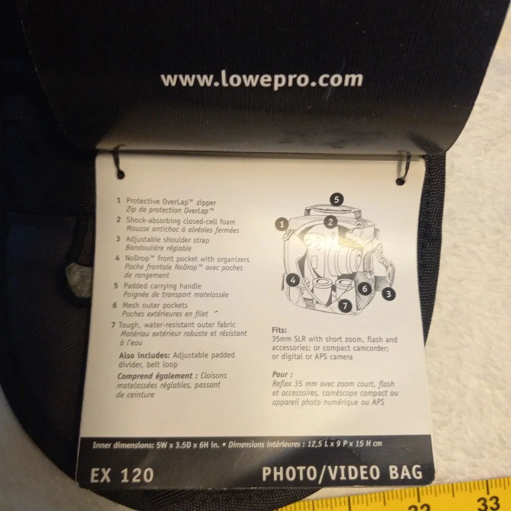 NWT Lowepro EX 120 Camera Lens Bag DSLR Side Pockets Black With Shoulder Strap